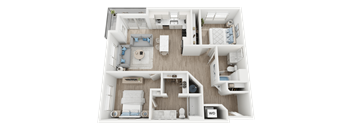 A top-down view of a well-organized apartment layout.