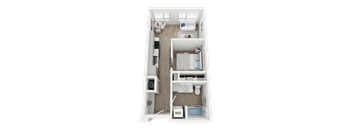 A top down view of a small apartment layout.