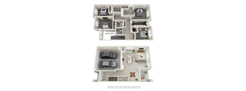 A diagram of a two-story house with a car parked in the garage.