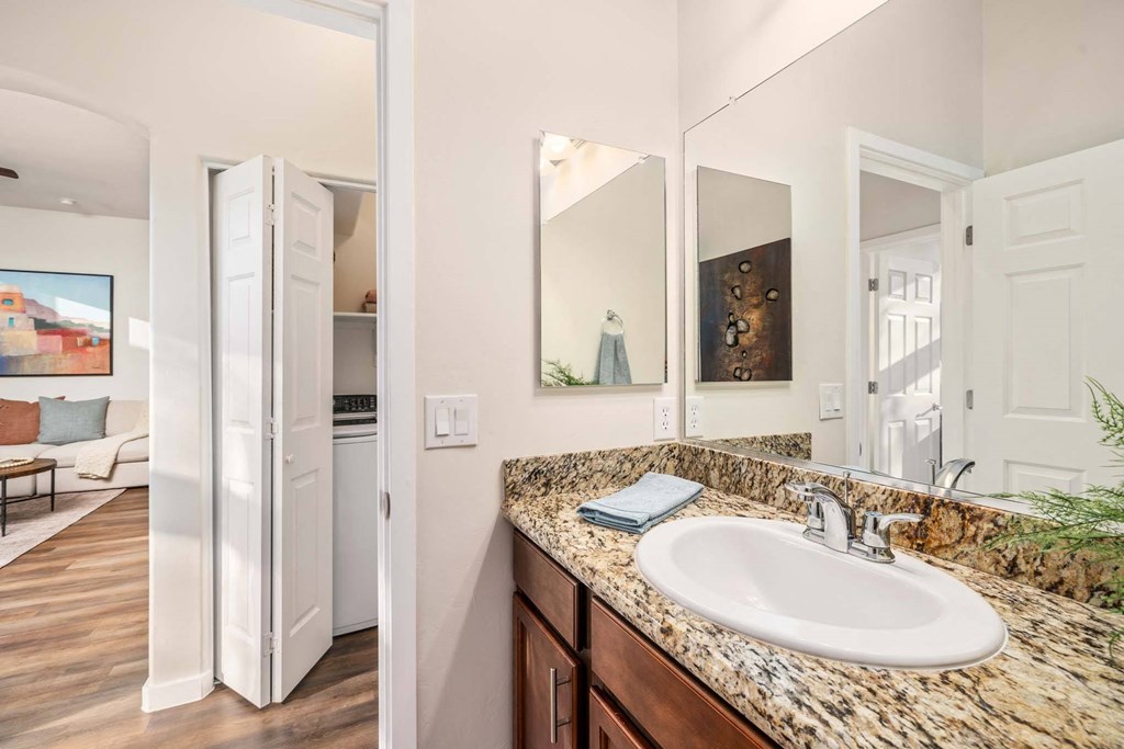 Bathroom Near Washer and Dryer at Avilla Marana Apartment Homes in Tucson Arizona