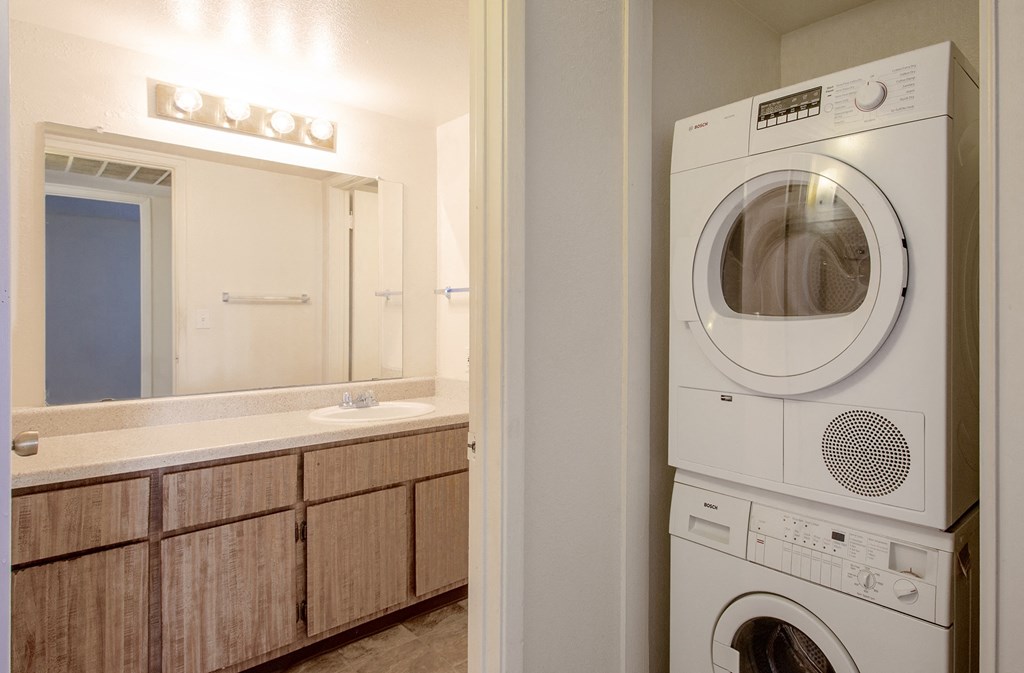Bathroom Vanity and In Unit Washer Dryer at Townhomes on the Park in Phoenix Arizona