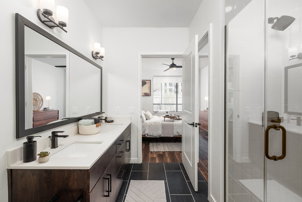 Bathroom at Trovita Rio Apartments in Tempe AZ June 2021 (2)