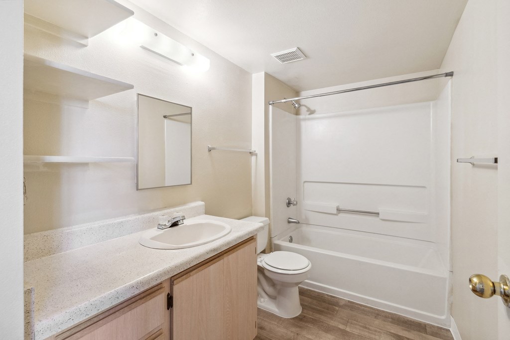 Bathroom with Shelves at Copper Ridge Apartments in Kingman Arizona
