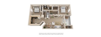 Two Bedroom Two Bathroom Floorplan 993 Square Feet