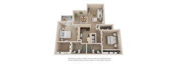 Two Bedroom Two Bathroom Floor Plan 1,004 Square Fett