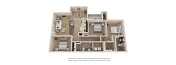 Three Bedroom Two Bathroom Floor Plan 1,222 Square Feet
