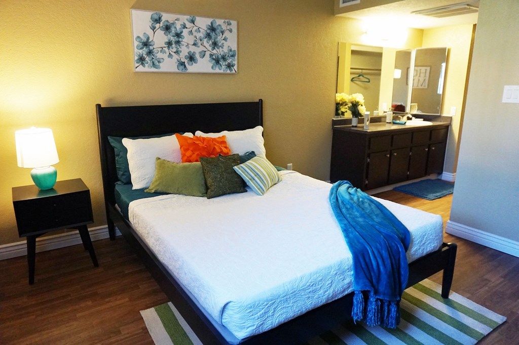 Bedroom and Bathroom Vanity at Villa Toscana Apartments in Phoenix Arizona 2020