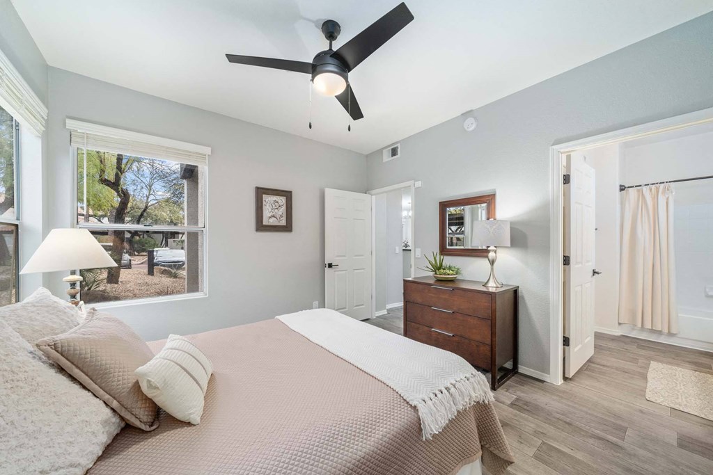 Bedroom with Ceiling Fan at Bear Canyon Apartments in Tucson Arizona