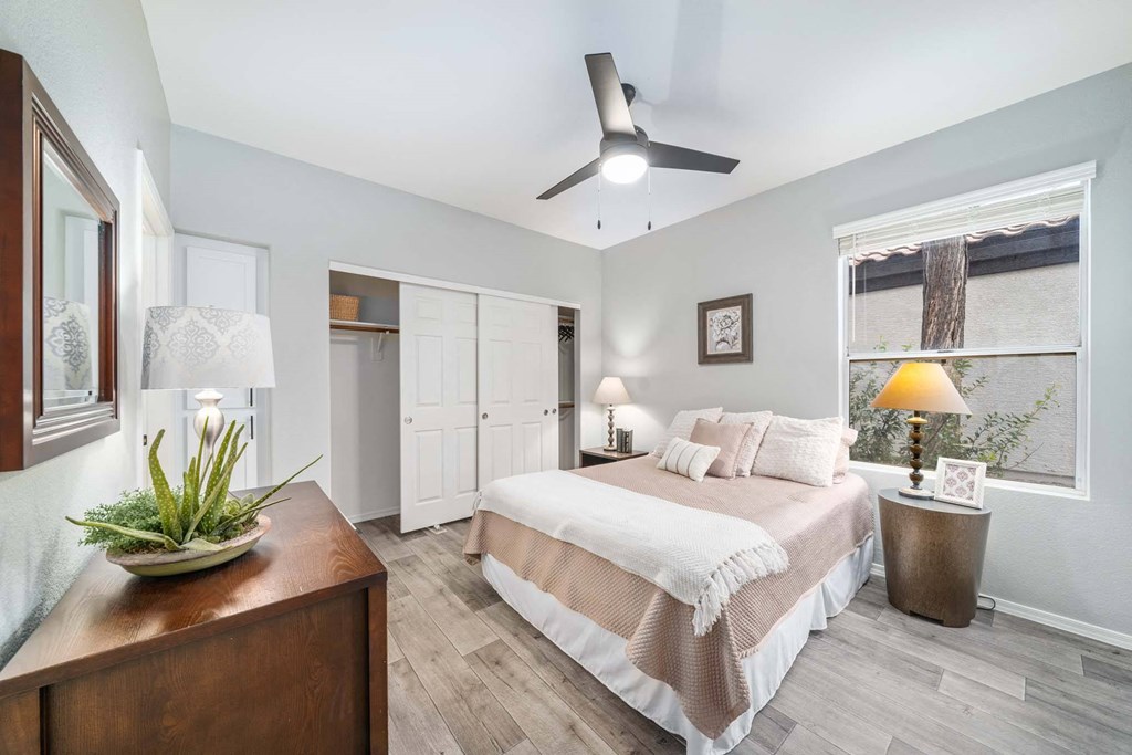 Bedroom with Closet Storage at Bear Canyon Apartments in Tucson Arizona