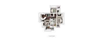 a stylized floor plan with a bedroom and living room