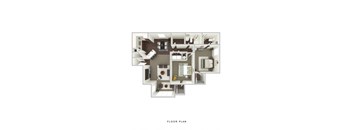 a stylized floor plan with a bedroom and living room