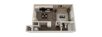 A top down view of a modern apartment layout.