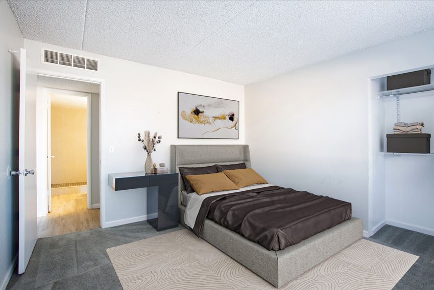 Carpeted Bedroom at Midtown on 1st Apartments - Photo Gallery