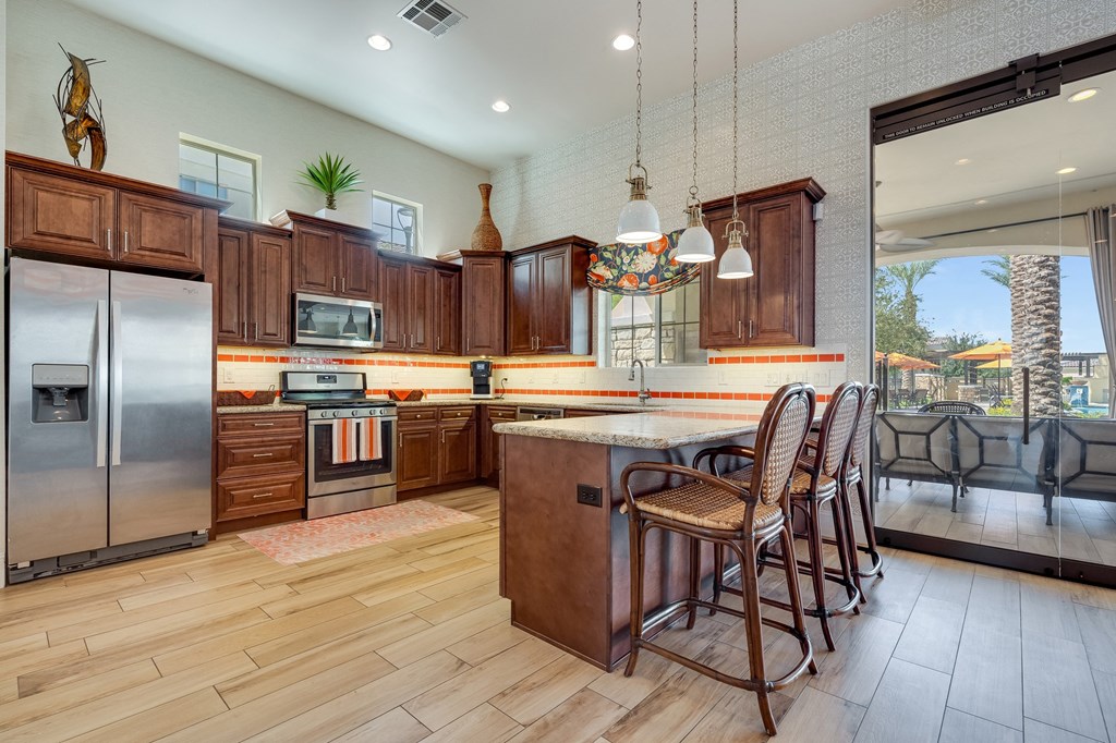 Clubhouse Kitchen at Bella Victoria Apartments in Mesa Arizona January 2021