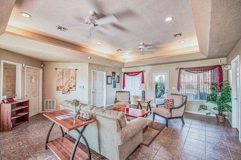 a living room with a couch and a table