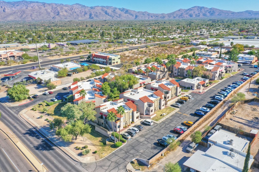Community aerial view at Ten50 Apartments in Tucson AZ November 2020