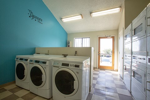 Community laundry facility at Comanche Wells Apartments in Albuquerque NM October 2020