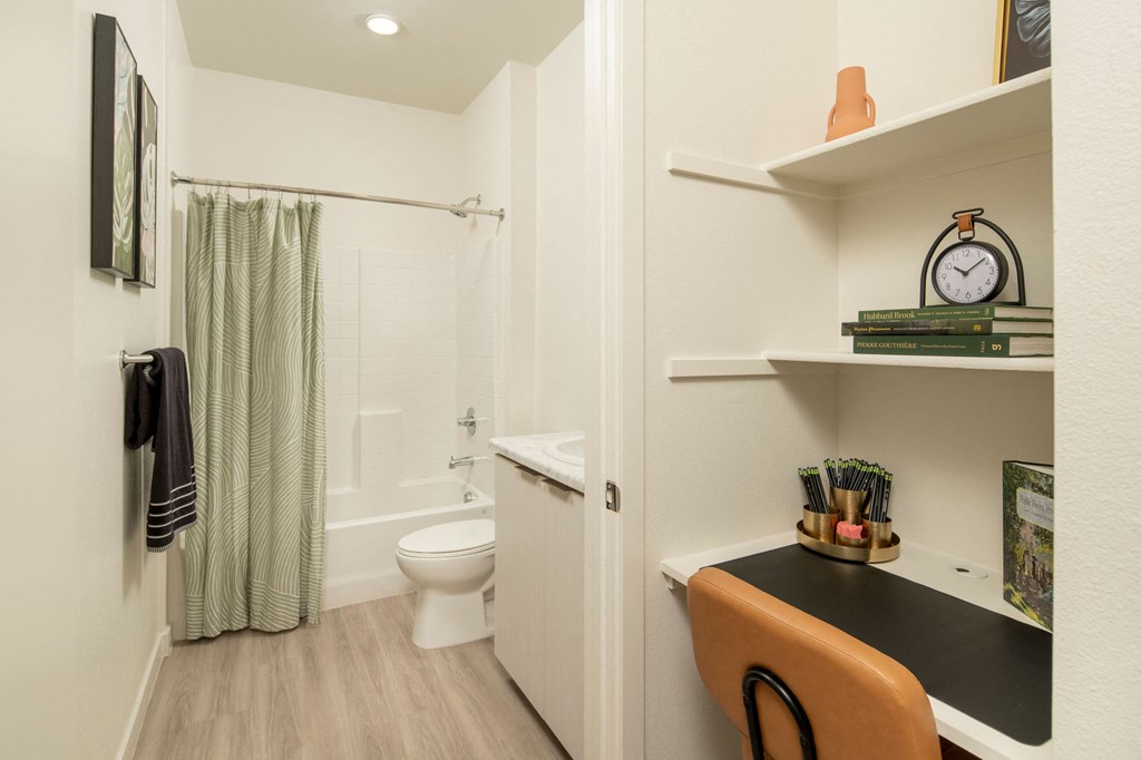 Desk Area and Bathroom at Streamliner 67th in Phoenix Arizona