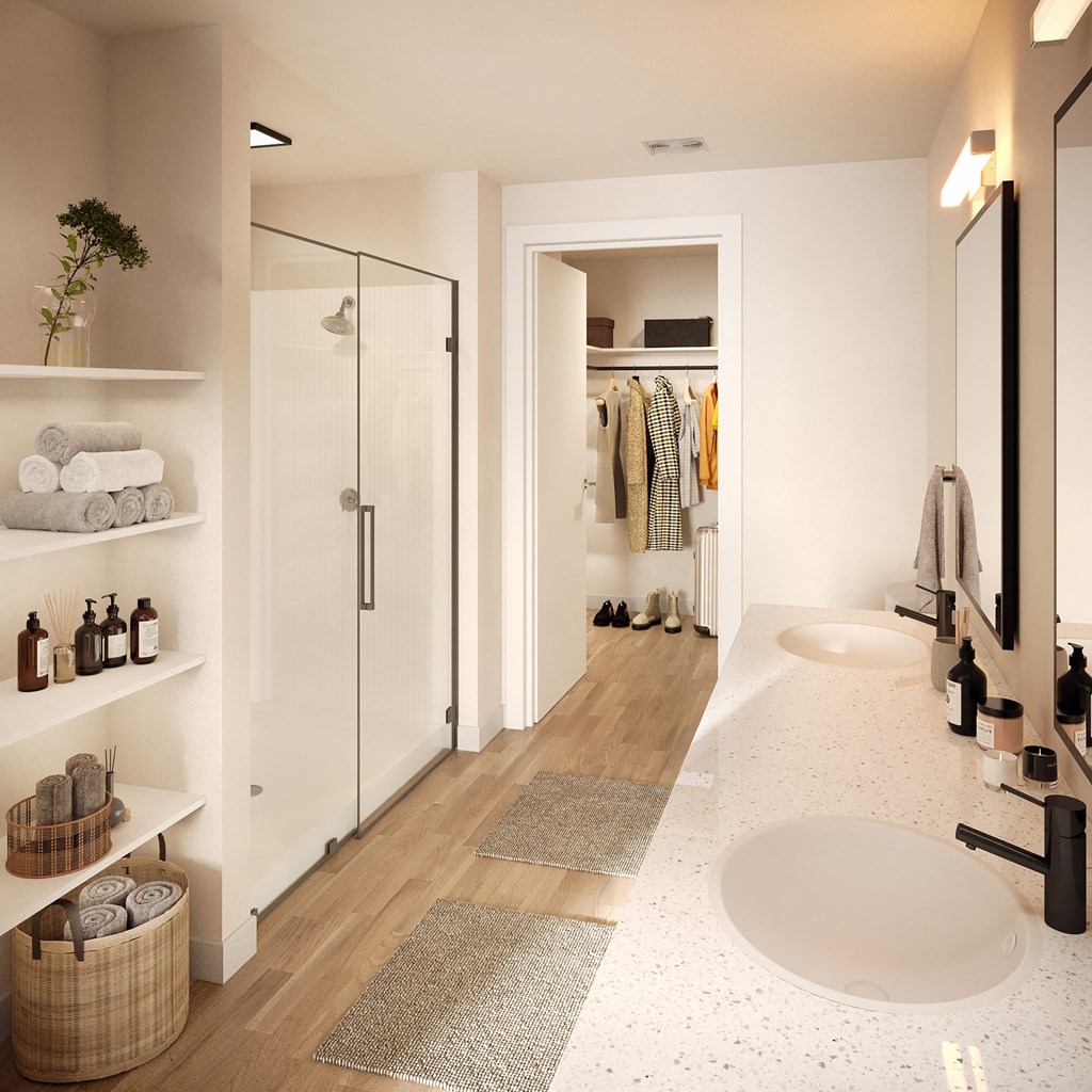 Double Vanity Bathroom at Eco Mesa Apartments in Mesa Arizona