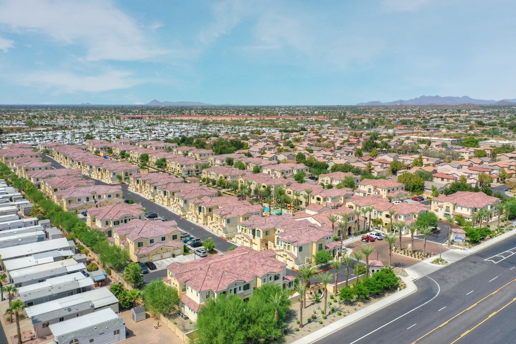 Drone view of Bella Victoria Apartment Homes in Mesa Arizona January 2021