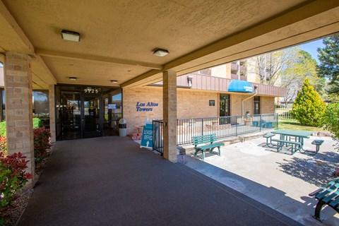 Entrance at Los Altos Towers Apartments in Albuquerque NM