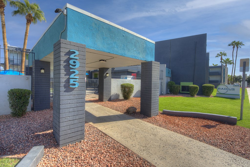 Entrance at Radius Apartments in Phoenix AZ Nov 2020