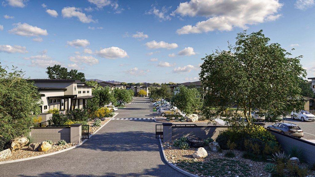 Entrance of Solstice Living Apartments in Tucson Arizona