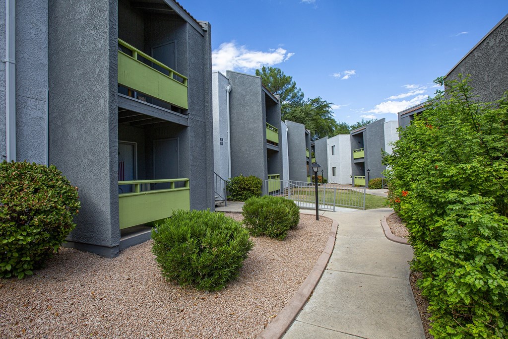 Exterior and landscaping at Saguaro Villas Apartments in Tucson AZ September 2020