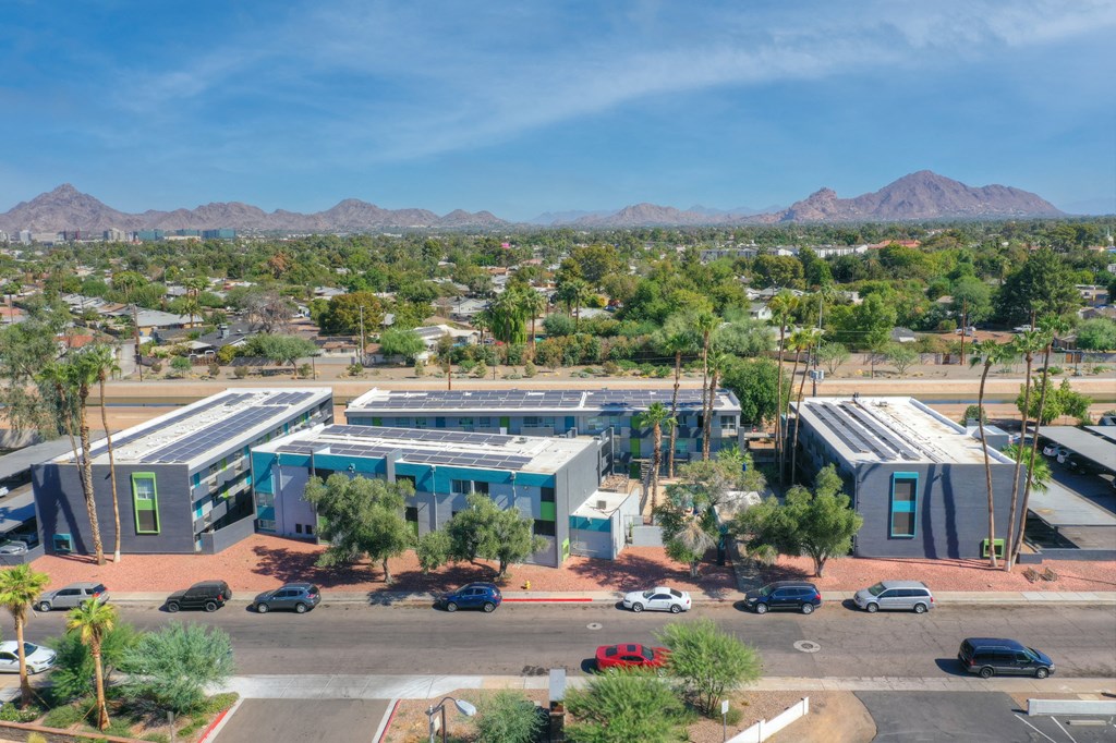Exterior and view at Radius Apartments in Phoenix AZ Nov 2020