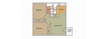Two Bedroom One Bathroom Floorplan at Via Alamos Apartments in Green Valley
