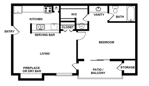 A simple black and white floor plan of a house.