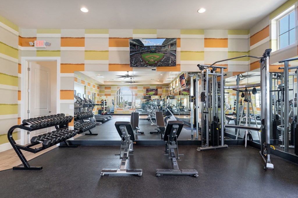 Free Weights in Fitness Center at Bella Victoria Apartments in Mesa Arizona January 2021