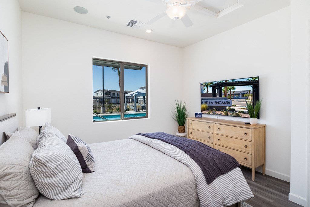 Indigo guest bedroom at Bella Encanta Apartment in Mesa Arizona