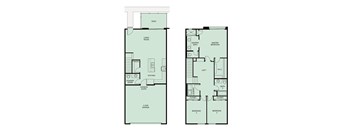 A floor plan of a two-bedroom apartment with a garage.