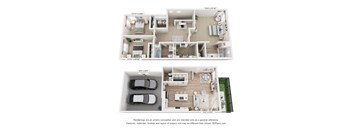 A floor plan of a two-bedroom apartment with dimensions and a note that renderings are conceptual.