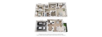 A floor plan of a two-story apartment with dimensions and a disclaimer at the bottom.