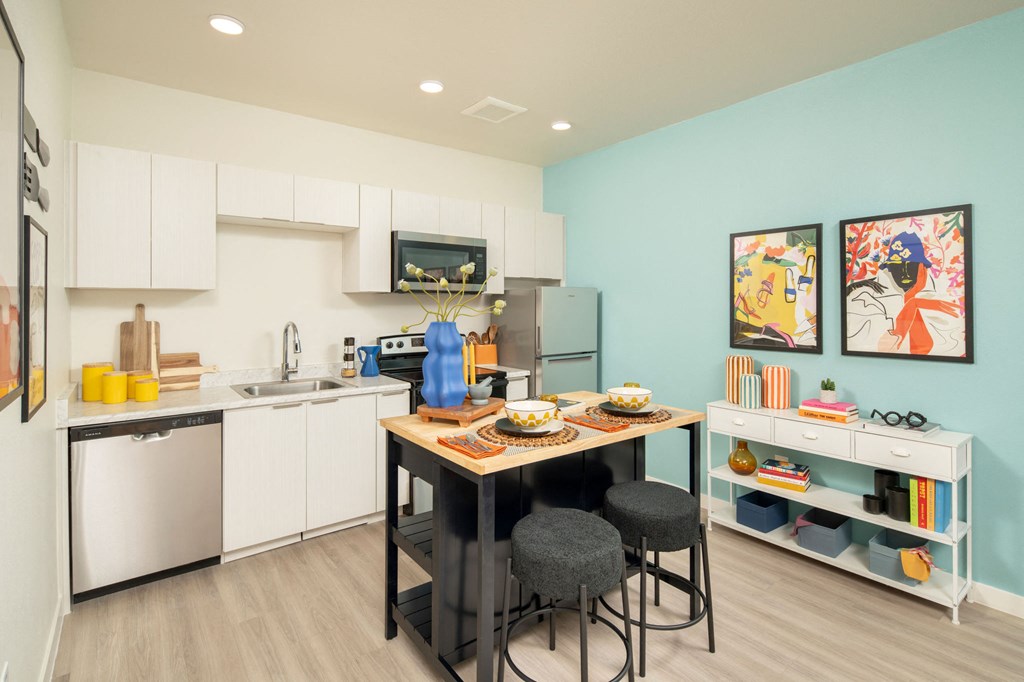 Kitchen and Dining of Studio at Streamliner 16th Apartments in Phoenix Arizona