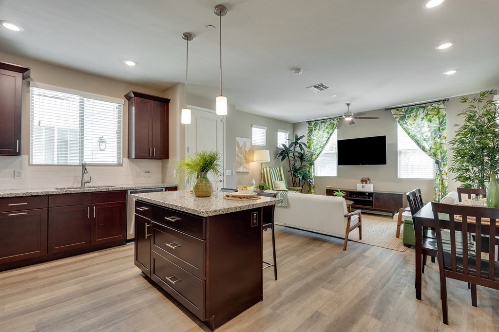 Kitchen and Living Room at Bella Victoria Apartments in Mesa Arizona January 2021