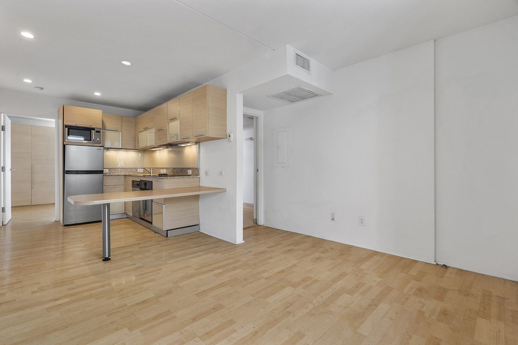 Kitchen and living room at The Regency Apartments in Tempe AZ Nov 2020