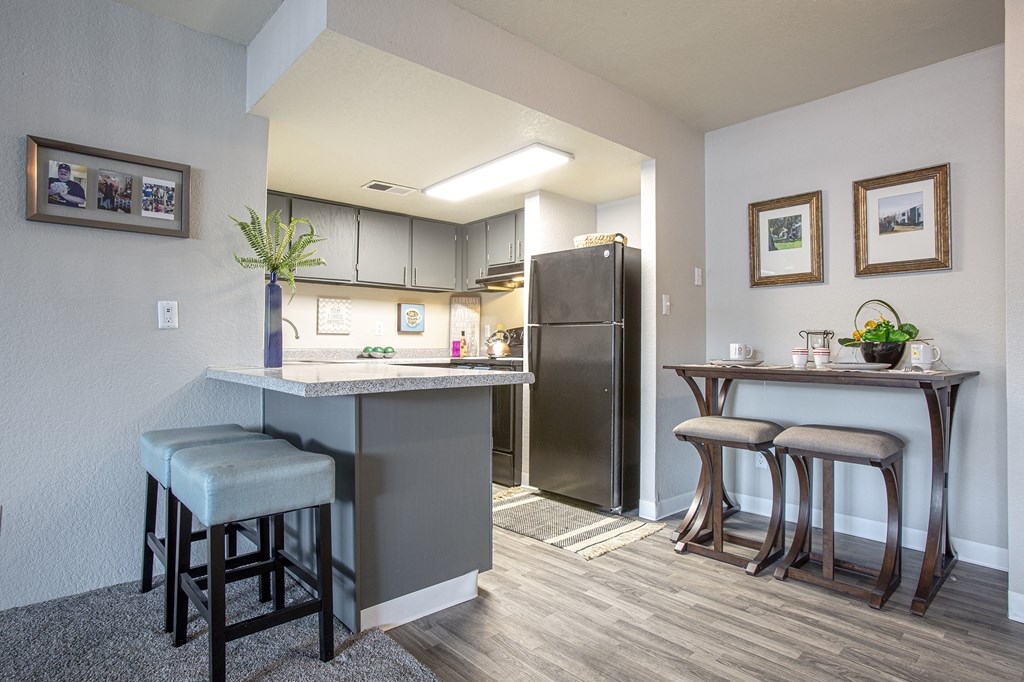 Kitching with Breakfast Bar at Villas Del Cielo Aprartments in Albuquerque New Mexico October 2020