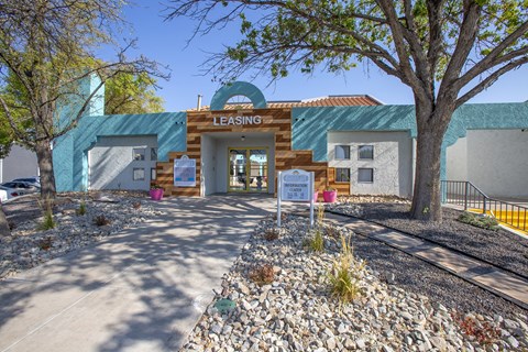 Leasing Office Exterior Front Entrance at Villas Del Cielo Aprartments in Albuquerque New Mexico October 2020