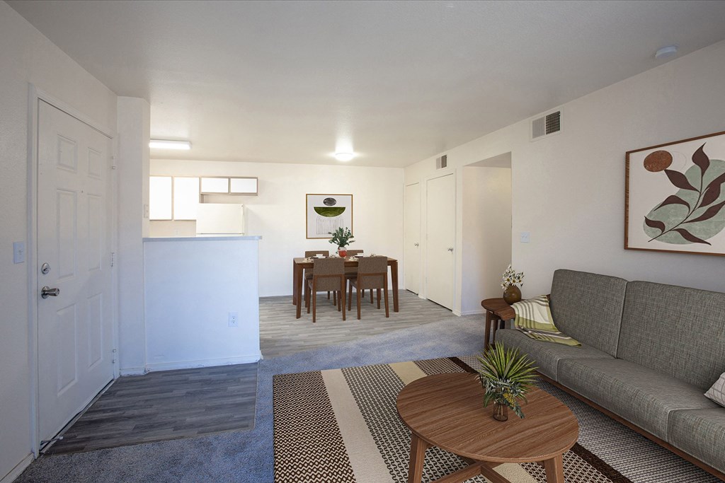 Living Room and Dining Area 2 Bedroom Floorplan at Aspen Ridge Apartments in Albuquerque New Mexico