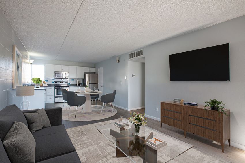 Living Room and Kitchen at Midtown on 1st Apartments - Photo Gallery
