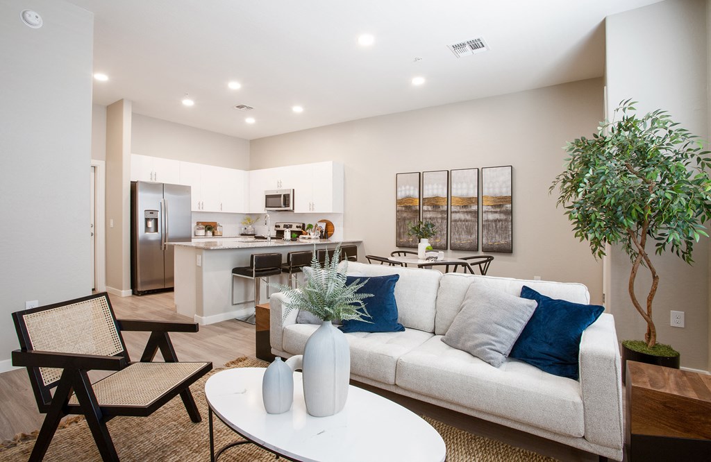 Living Room and Kitchen at The Carson Townhome Apartments
