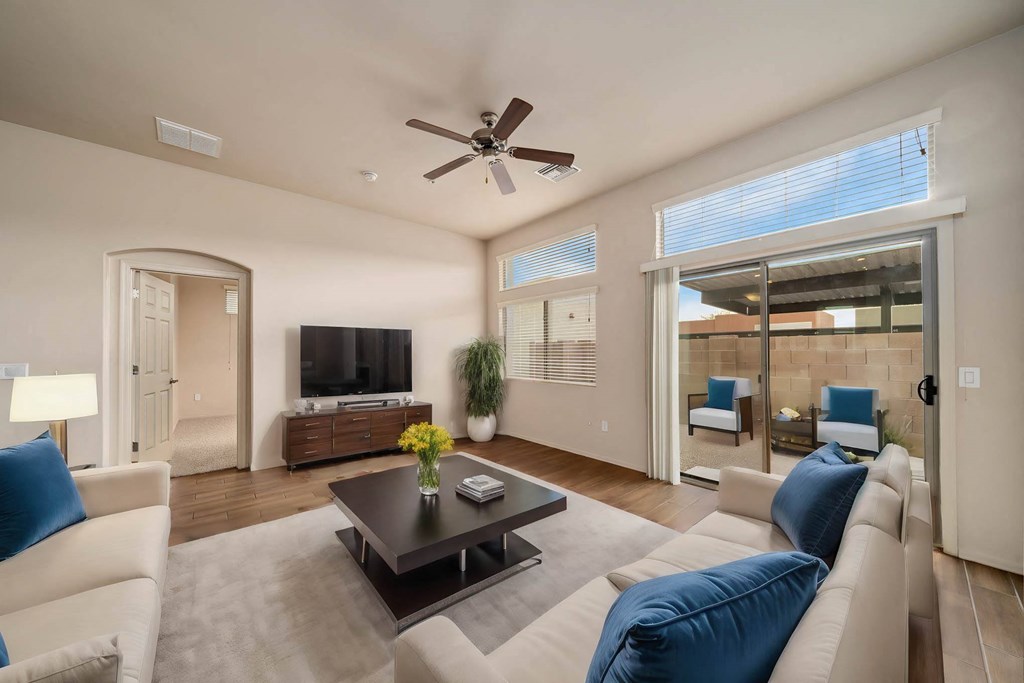 Living Room and Patio at Avilla River Apartments in Tucson Arizona