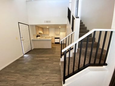 Living Room and Stairs at University West Apartments in Flagstaff AZ April 2021