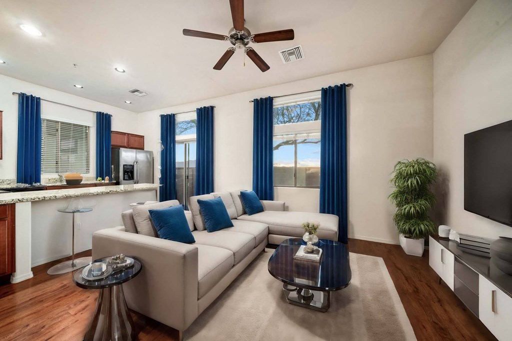 Living Room with Breakfast Bar at Avilla Preserve Apartment Homes in Tucson Arizona