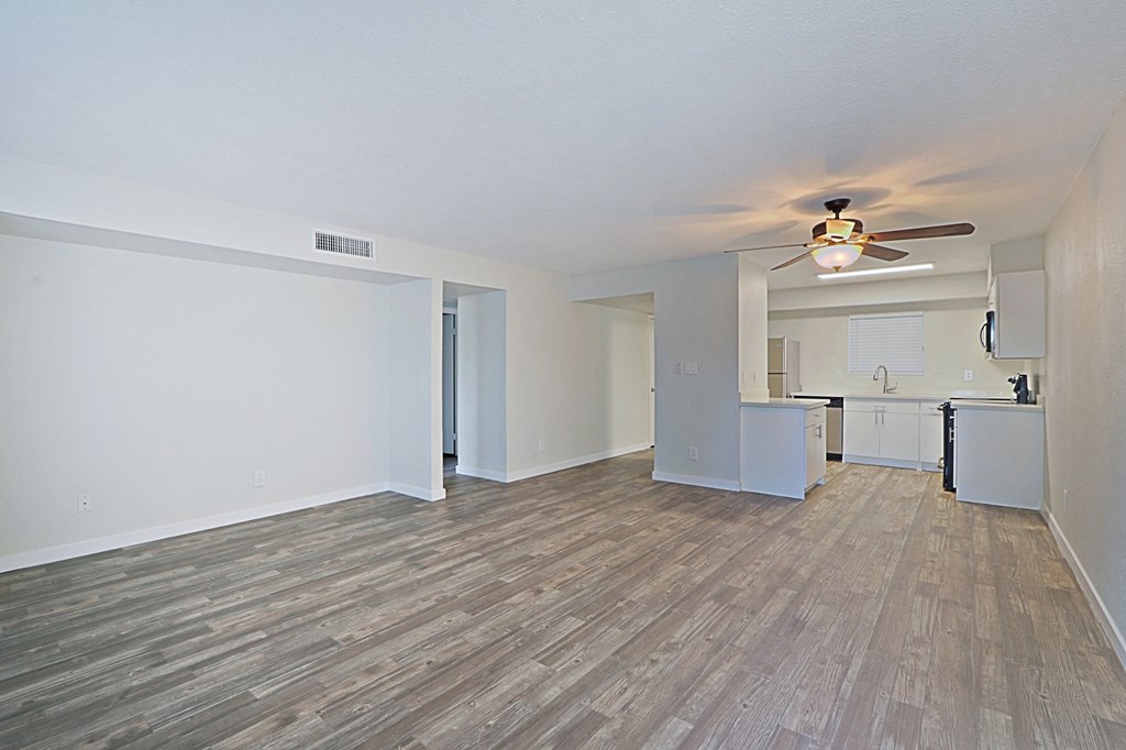 Living room and kitchen at Arcadia Lofts in Phoenix AZ Nov 2020