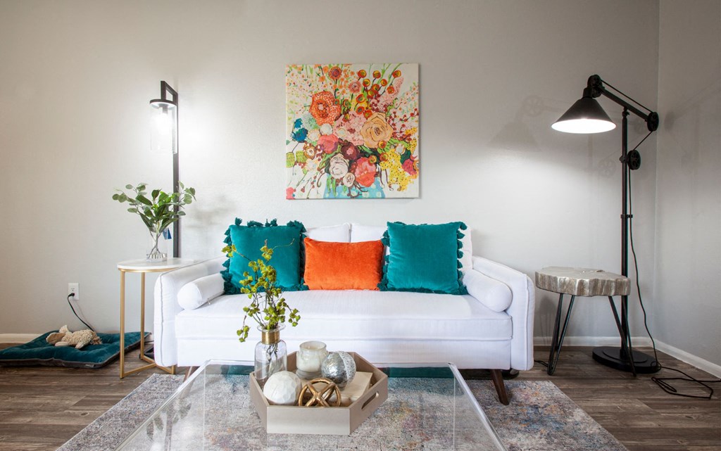 Living room at Brookwood Apartments in Tucson AZ 3-2020