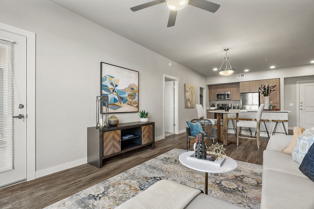 Living room at V on Broadway Apartments in Tempe AZ November 2020